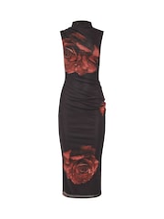 PixieGirl Petite Black Rose Print Floral Mesh Dress - Image 5 of 5