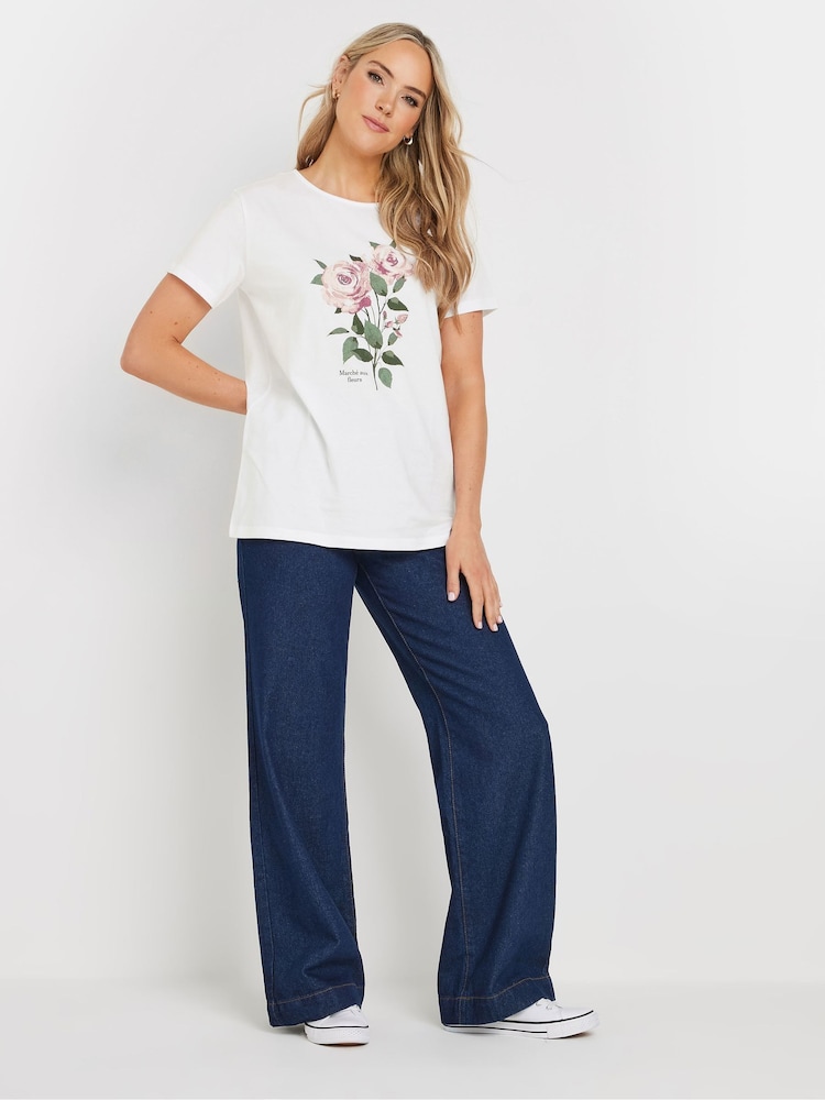 Long Tall Sally White Placement Print 100% Cotton T-Shirt - Image 2 of 5