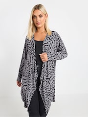 Yours Curve Grey Abstract Print Waterfall Cardigan - Image 1 of 5
