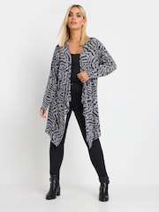 Yours Curve Grey Abstract Print Waterfall Cardigan - Image 2 of 5