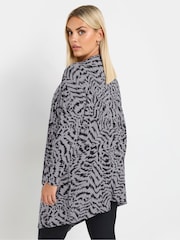 Yours Curve Grey Abstract Print Waterfall Cardigan - Image 3 of 5