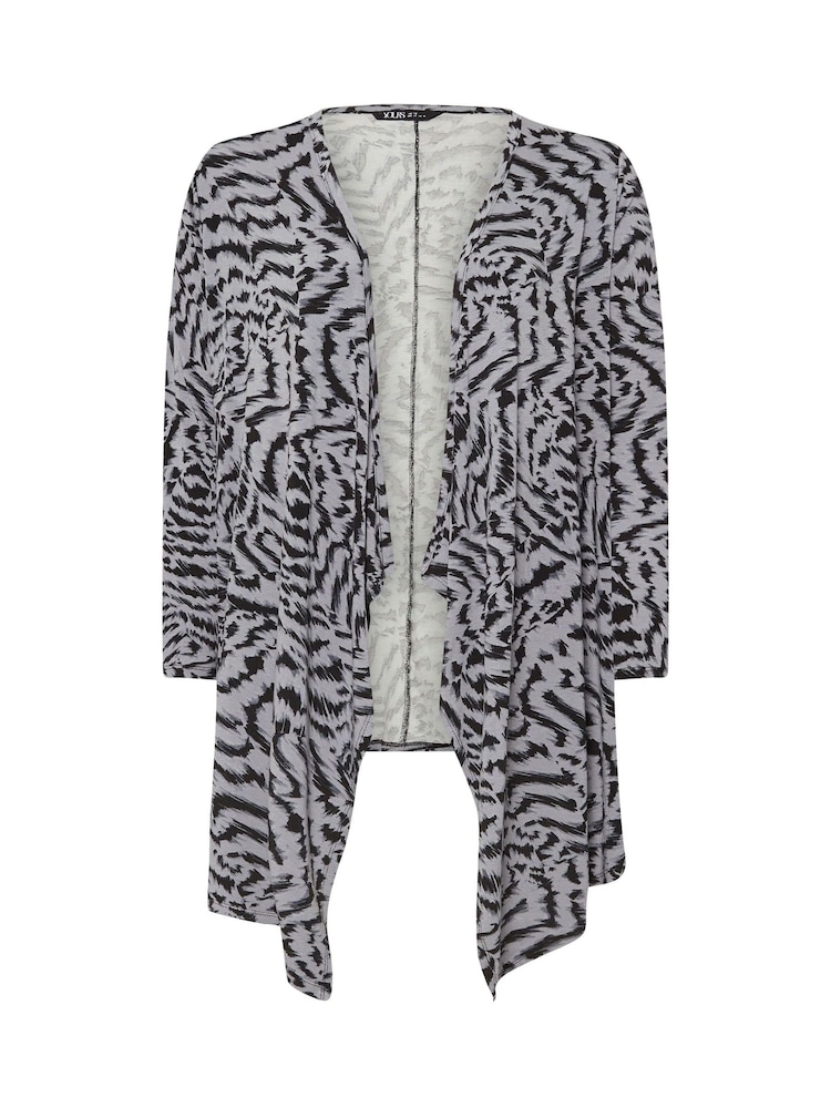 Yours Curve Grey Abstract Print Waterfall Cardigan - Image 5 of 5