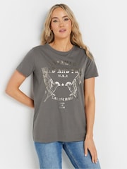 Long Tall Sally Grey Placement Print 100% Cotton T-Shirt - Image 1 of 5