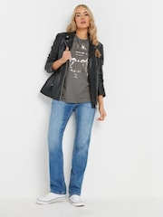 Long Tall Sally Grey Placement Print 100% Cotton T-Shirt - Image 2 of 5