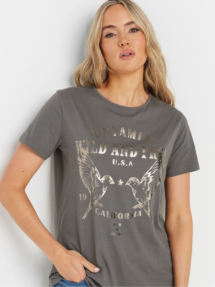 Long Tall Sally Grey Placement Print 100% Cotton T-Shirt - Image 4 of 5