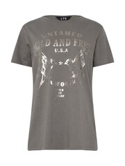 Long Tall Sally Grey Placement Print 100% Cotton T-Shirt - Image 5 of 5