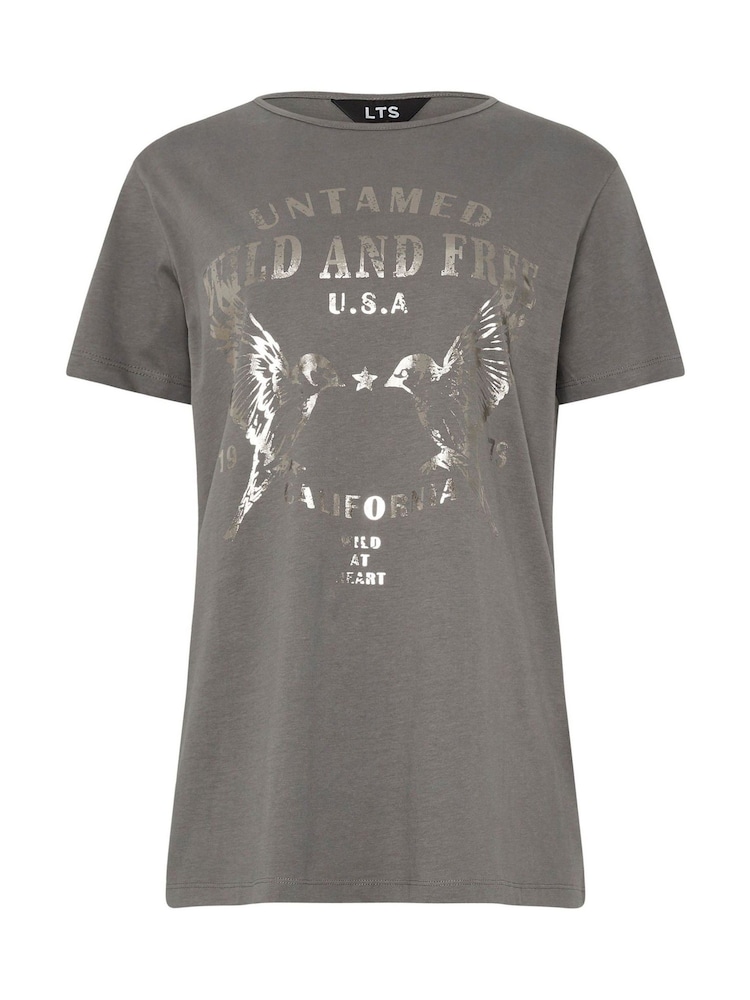 Long Tall Sally Grey Placement Print 100% Cotton T-Shirt - Image 5 of 5