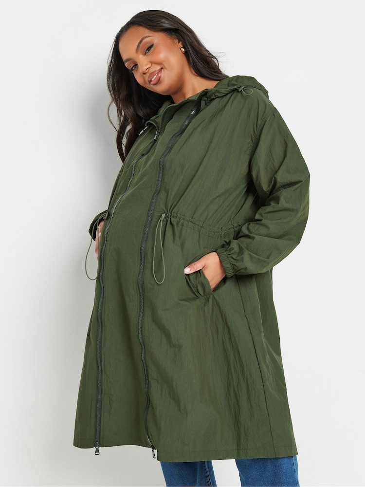Yours Curve Green Maternity Lightweight Longline Parka - Image 1 of 5