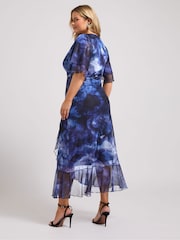 Yours Curve Blue London Wrap Ruffle Mesh Dress - Image 3 of 5