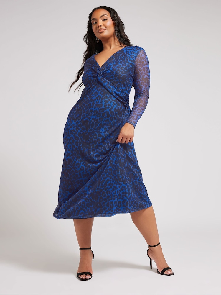 Yours Curve Blue London Twist Front Mesh Maxi Dress - Image 1 of 6