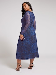 Yours Curve Blue London Twist Front Mesh Maxi Dress - Image 3 of 6