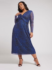 Yours Curve Blue London Twist Front Mesh Maxi Dress - Image 5 of 6