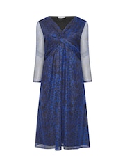 Yours Curve Blue London Twist Front Mesh Maxi Dress - Image 6 of 6