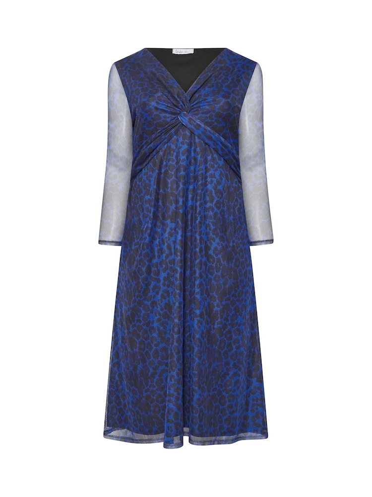 Yours Curve Blue London Twist Front Mesh Maxi Dress - Image 6 of 6