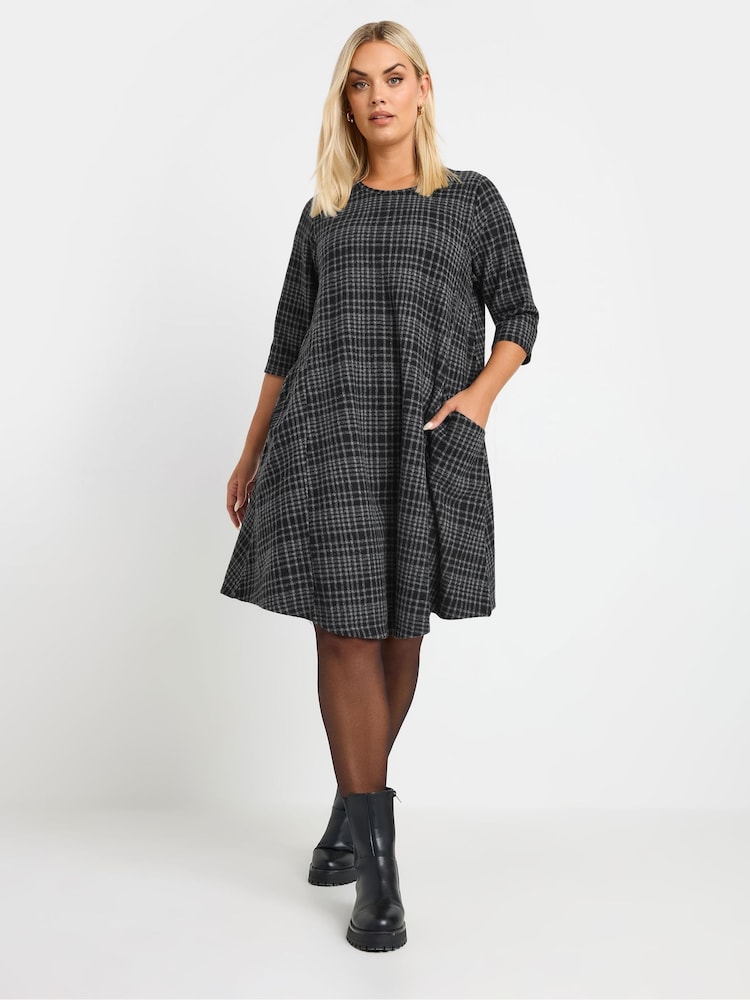 Yours Curve Grey Check Print Mini Dress - Image 1 of 5