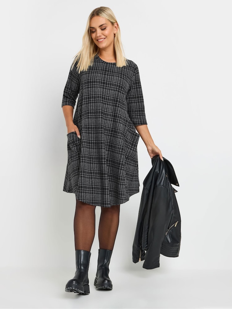 Yours Curve Grey Check Print Mini Dress - Image 2 of 5