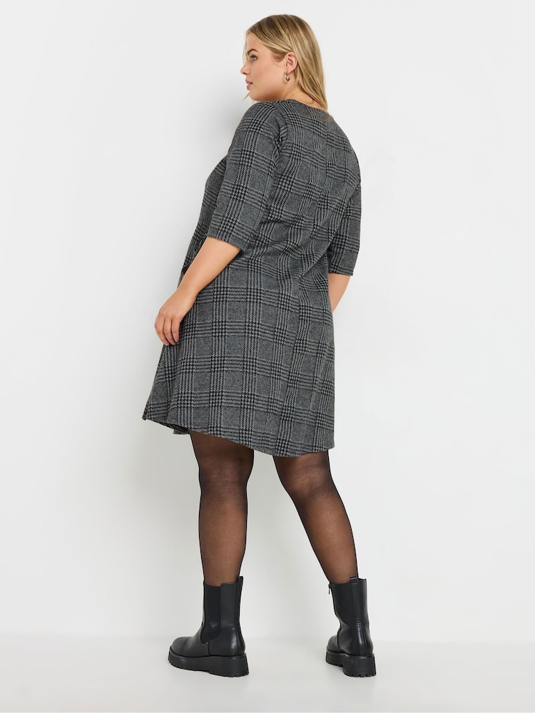 Yours Curve Aqua Grey Check Print Mini Dress - Image 2 of 5