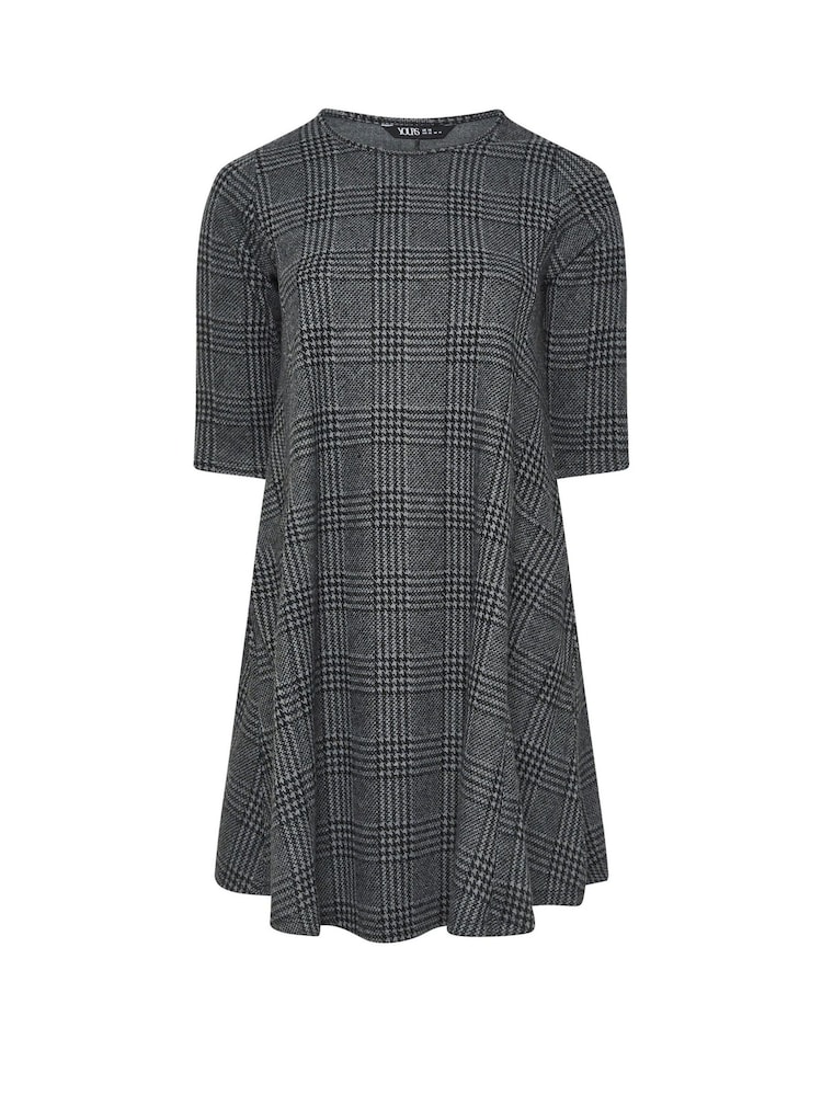 Yours Curve Aqua Grey Check Print Mini Dress - Image 5 of 5