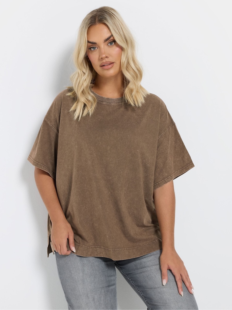 Yours Curve Brown Heavy Weight Box 100% Cotton T-Shirt - Image 1 of 5