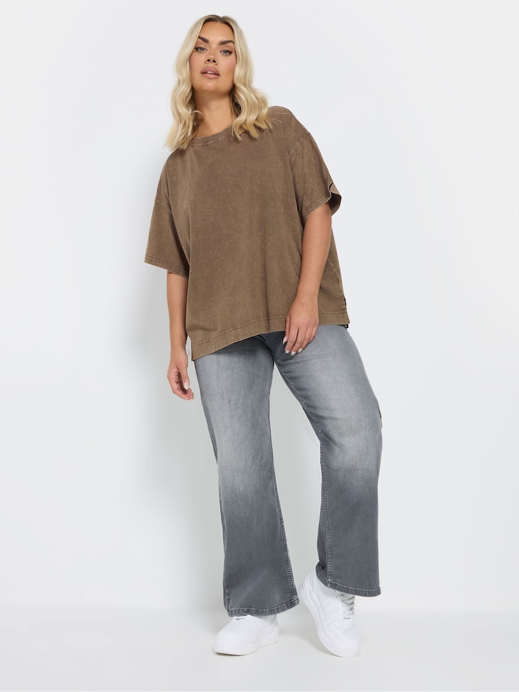 Yours Curve Brown Heavy Weight Box 100% Cotton T-Shirt - Image 2 of 5