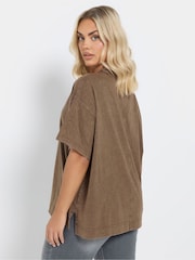 Yours Curve Brown Heavy Weight Box 100% Cotton T-Shirt - Image 3 of 5