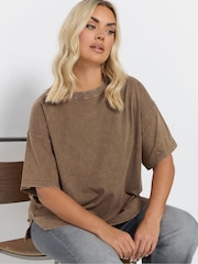 Yours Curve Brown Heavy Weight Box 100% Cotton T-Shirt - Image 4 of 5