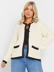 Yours Curve Natural Contrast Tie Front Knitted Cardigan - Image 1 of 5