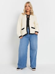 Yours Curve Natural Contrast Tie Front Knitted Cardigan - Image 2 of 5
