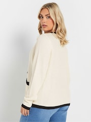 Yours Curve Natural Contrast Tie Front Knitted Cardigan - Image 3 of 5