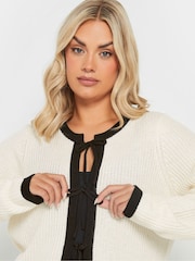 Yours Curve Natural Contrast Tie Front Knitted Cardigan - Image 4 of 5