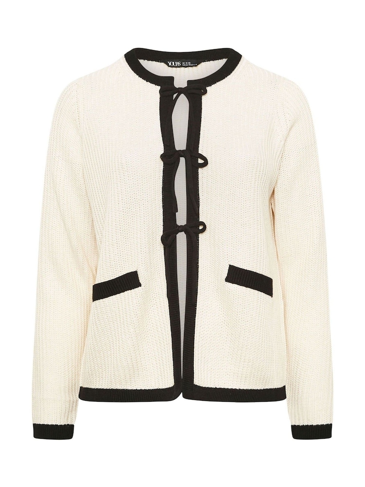 Yours Curve Natural Contrast Tie Front Knitted Cardigan - Image 5 of 5