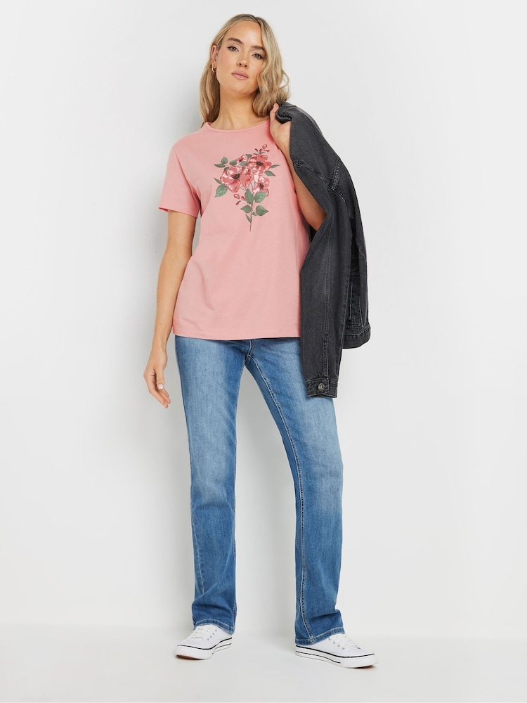 Long Tall Sally Pink Placement Print 100% Cotton T-Shirt - Image 1 of 5