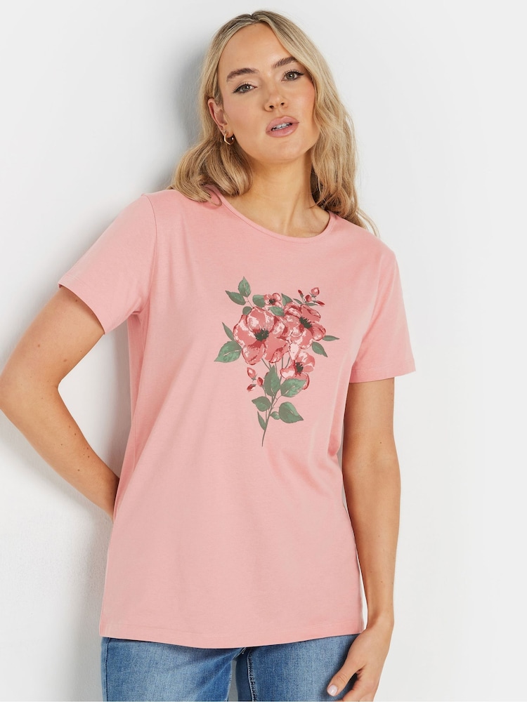 Long Tall Sally Pink Placement Print 100% Cotton T-Shirt - Image 2 of 5
