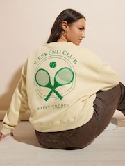 Yours Curve Natural Tennis Back Print Sweatshirt - Image 1 of 6