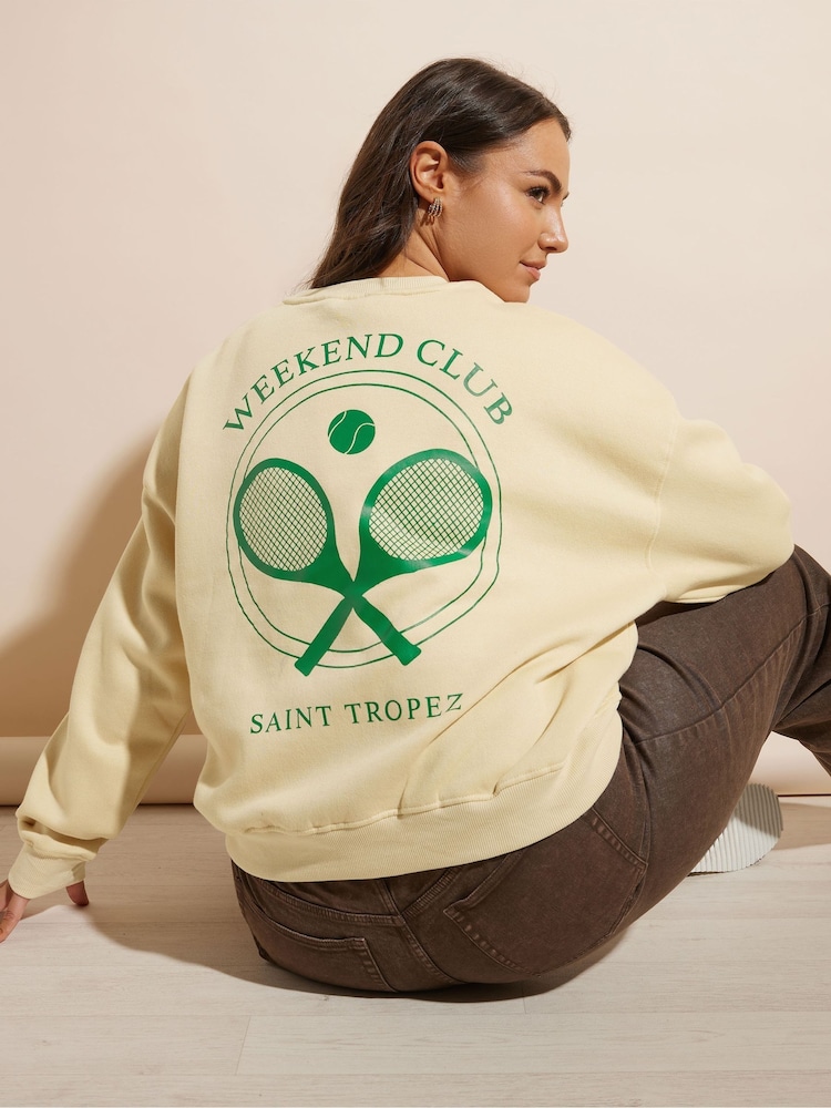 Yours Curve Natural Tennis Back Print Sweatshirt - Image 1 of 6