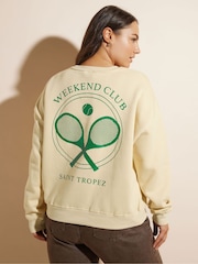 Yours Curve Natural Tennis Back Print Sweatshirt - Image 4 of 6