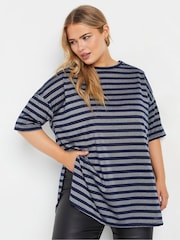 Yours Curve Blue Striped Metallic Top - Image 1 of 5