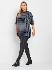 Yours Curve Blue Striped Metallic Top - Image 2 of 5