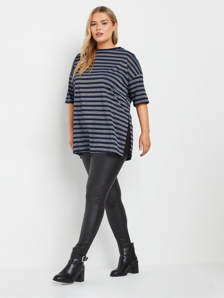 Yours Curve Blue Striped Metallic Top - Image 2 of 5