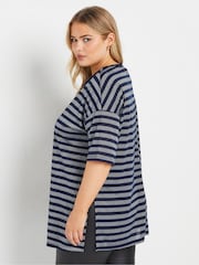 Yours Curve Blue Striped Metallic Top - Image 3 of 5