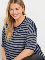 Yours Curve Blue Striped Metallic Top - Image 4 of 5