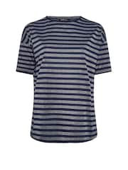 Yours Curve Blue Striped Metallic Top - Image 5 of 5