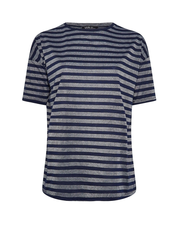 Yours Curve Blue Striped Metallic Top - Image 5 of 5