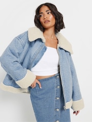PixieGirl Petite Blue Denim Aviator Jacket - Image 1 of 6