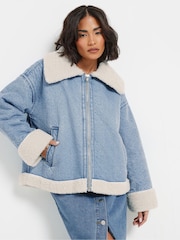 PixieGirl Petite Blue Denim Aviator Jacket - Image 2 of 6