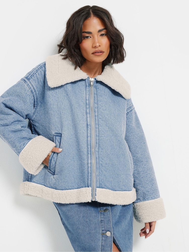 PixieGirl Petite Blue Denim Aviator Jacket - Image 2 of 6