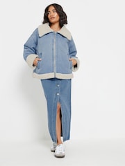 PixieGirl Petite Blue Denim Aviator Jacket - Image 3 of 6