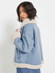 PixieGirl Petite Blue Denim Aviator Jacket - Image 4 of 6