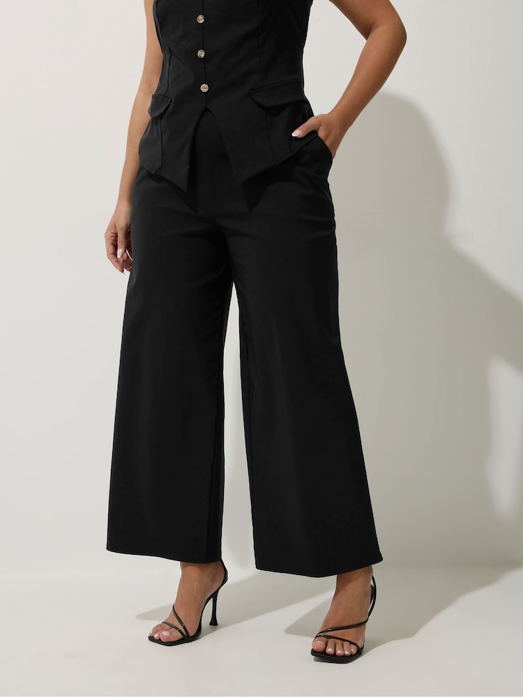 Yours Curve Black Limited Bengaline Wide Leg Trousers - Image 1 of 5