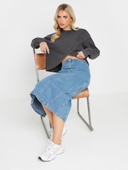 PixieGirl Petite Grey Acid Wash Cross Over 100% Cotton Sweatshirt - Image 3 of 5